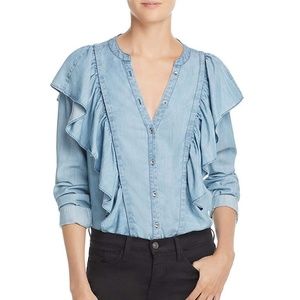 NWT PAIGE Denim Ruffled Button Down Top Shirt